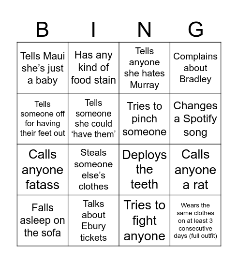 Mia Bingo Card