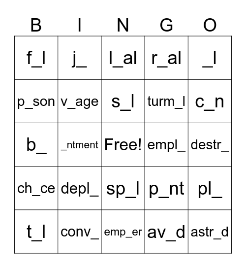 oy vs oi Bingo Card