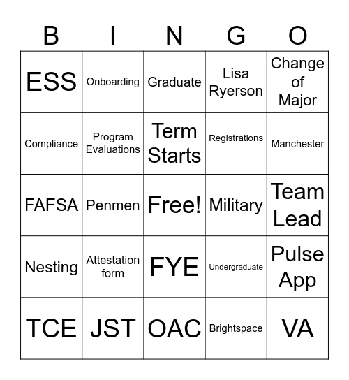 SNHU Bingo Card