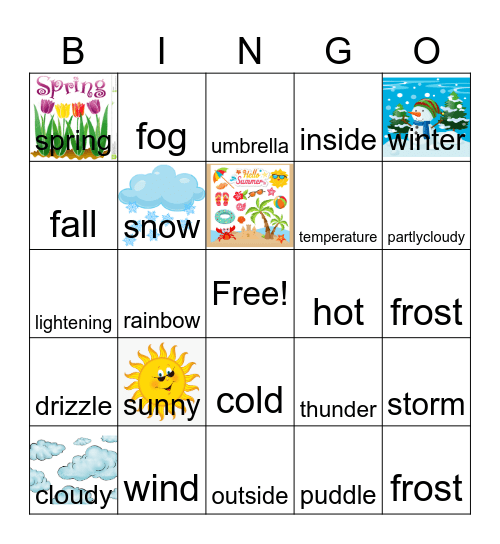 Weather Words Bingo AAC Bingo Card