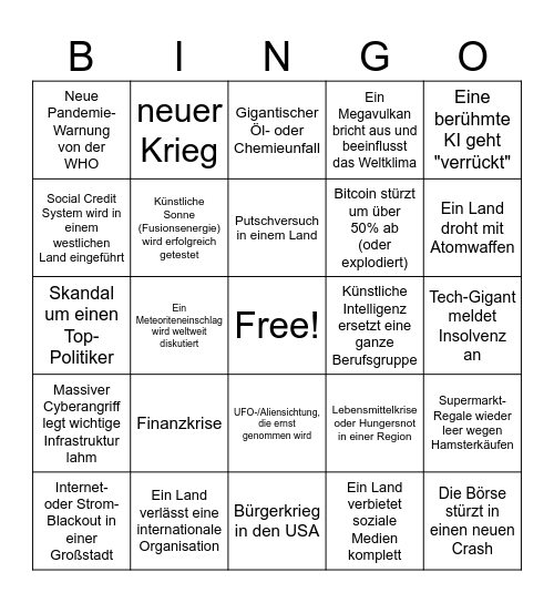 Welt-Katastrophen-Bingo Card