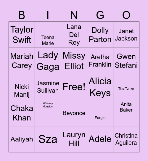 Women's History Month Karoke Bingo Card