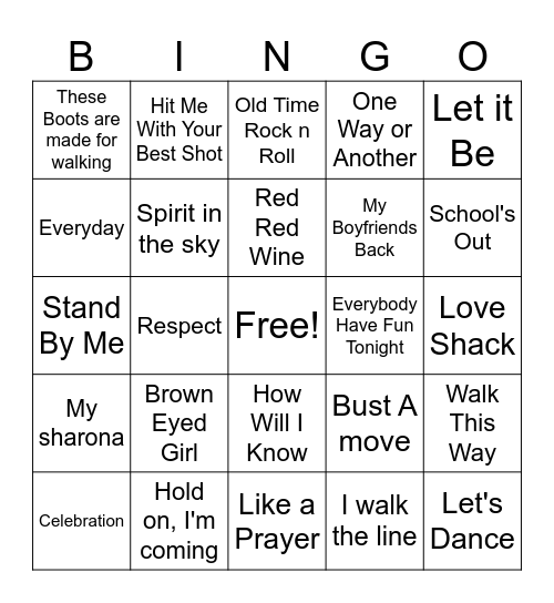 Music Bingo Card