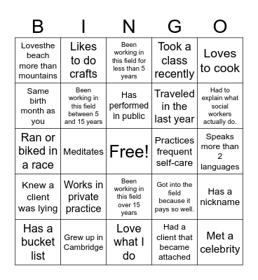 3rd Annual Social Work Gathering Bingo Card