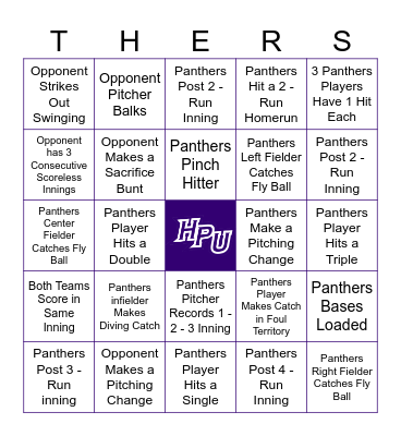 Panthers Baseball Bingo Card