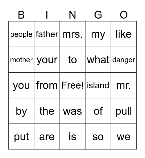 SIGHT WORD BINGO Card