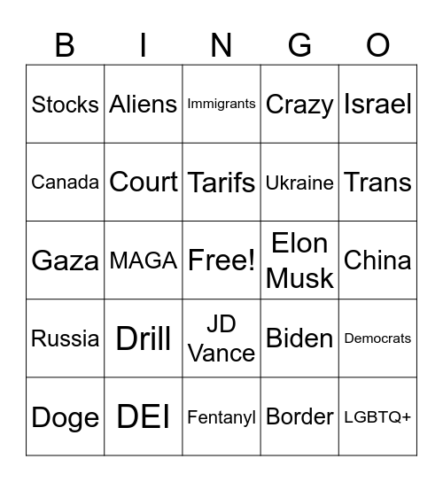 Joint Address to Congress - Trump Bingo Card