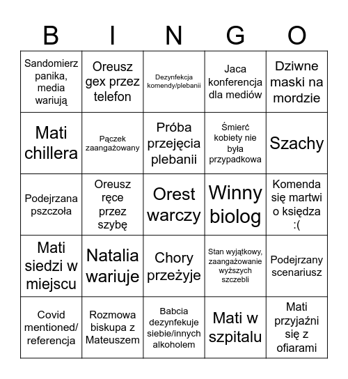 Ojciec mateusz odcinek 415 "Zaraza" Bingo Card