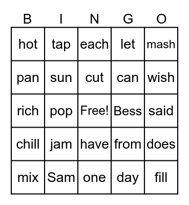 Jam from Sam Bingo Card