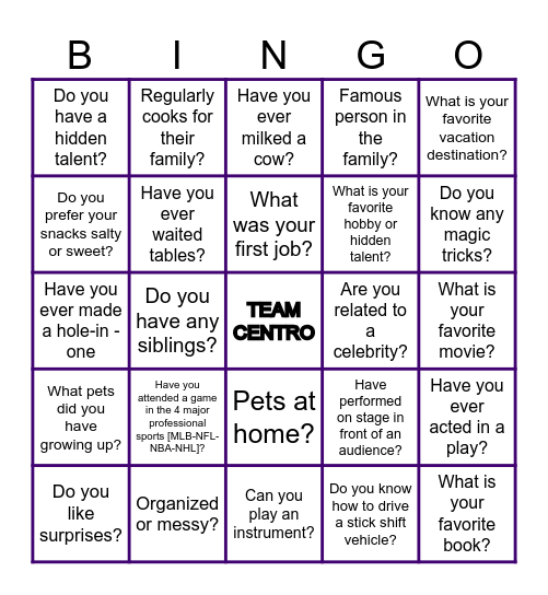 TEAM Bingo Card