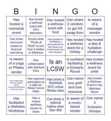Wellness Bingo Card
