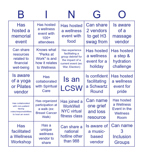 Wellness Bingo Card
