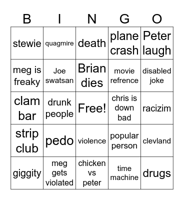 family guy bingo Card