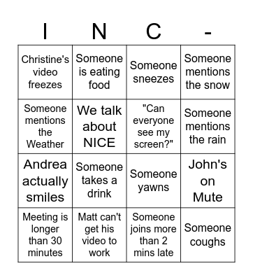 Conference Call BINGO! Bingo Card