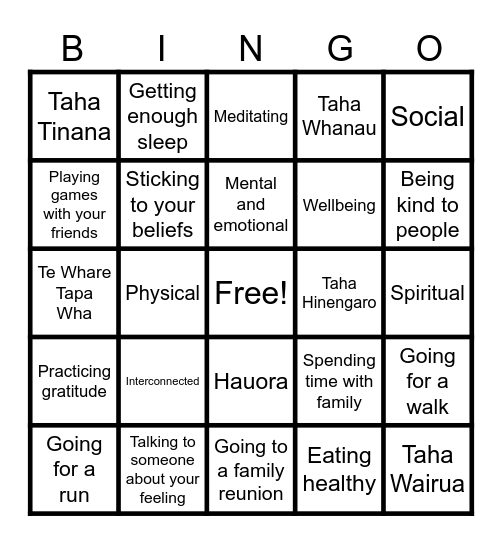 Hauora Bingo Card