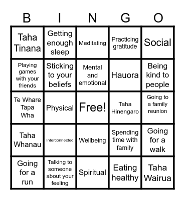Hauora Bingo Card