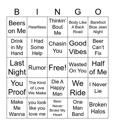 Morgan Wallen Radio Bingo Card