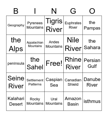 Geography BINGO!! Bingo Card