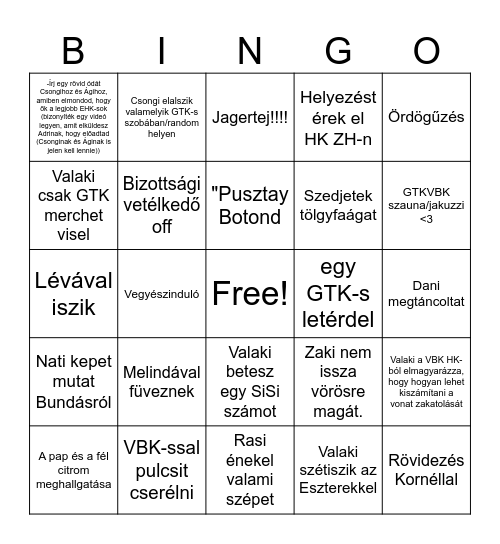 GTK - VBK Vezetőképző 2025 BINGO Card