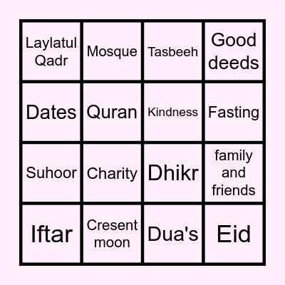 Ramadhan Bingo Card