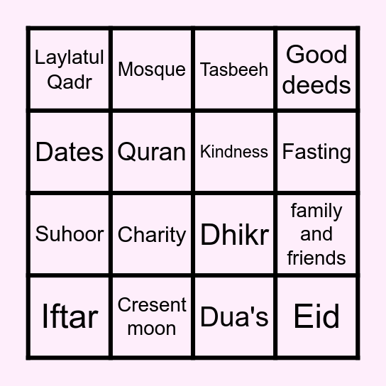 Ramadhan Bingo Card