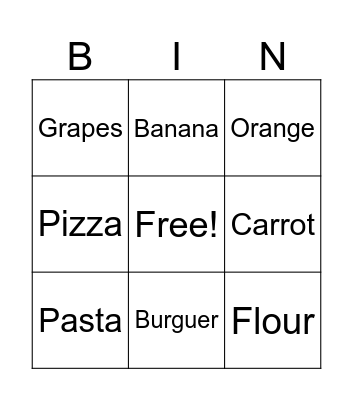 Food Bingo Card