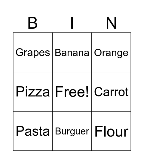 Food Bingo Card