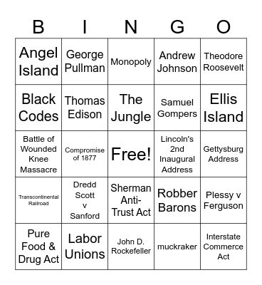 EOC Review: SSUSH10-SSUSH13 Bingo Card