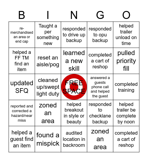 TARGET BINGO Card