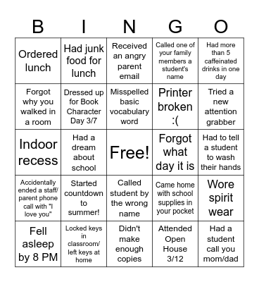 Cougar Staff BINGO Card