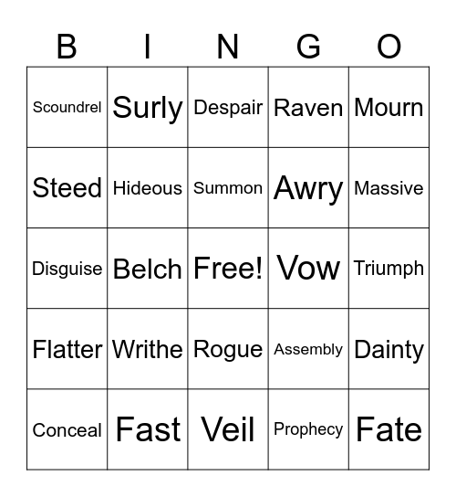 Gods, Giants, Dwarves Bingo Card