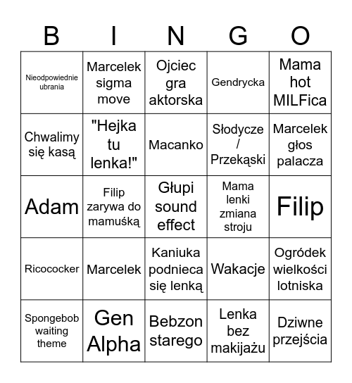 Lenka Binguje Bingo Card