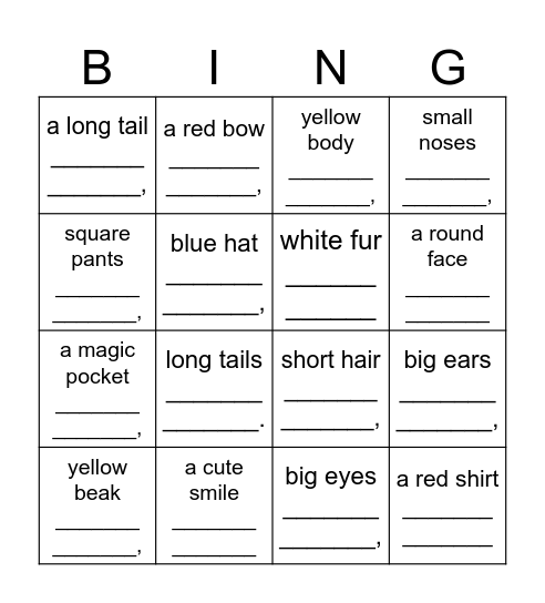 Group name: ________________ Bingo Card