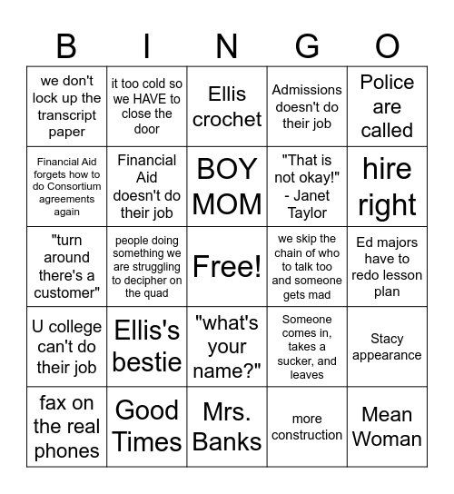 Registrar BINGO Card