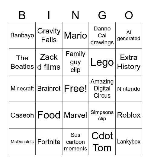 YouTube shorts bingo Card
