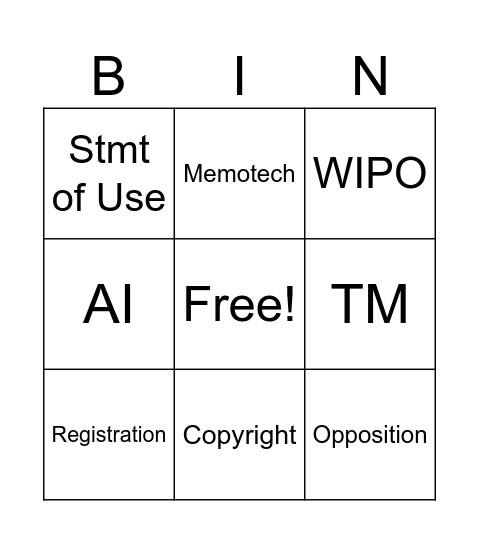 Trademark Bingo Card