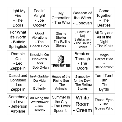 Classic Rock: 60s Bingo Card