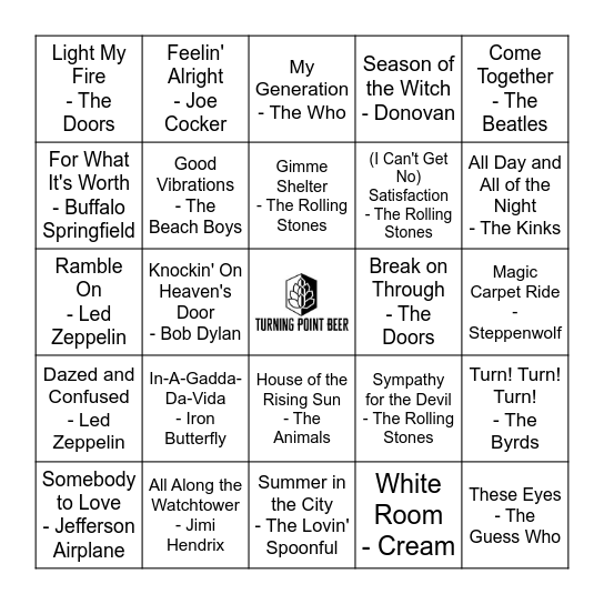 Classic Rock: 60s Bingo Card