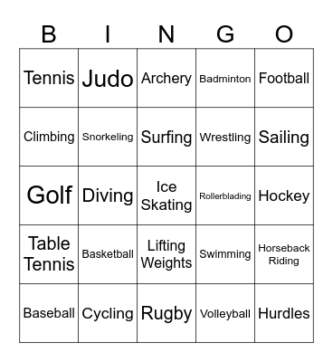 Sports Words Bingo Card
