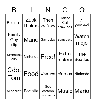 YouTube Shorts Bingo Card