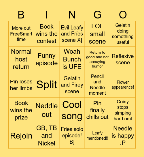 BFDIA Bingo Card