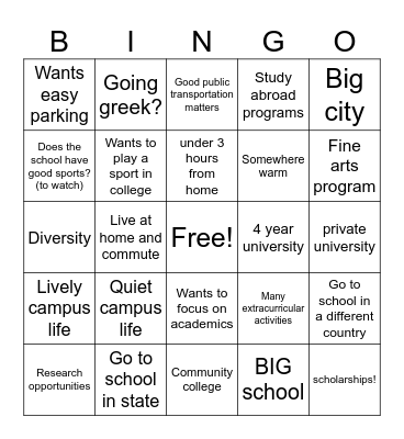 Think College! Bingo Card