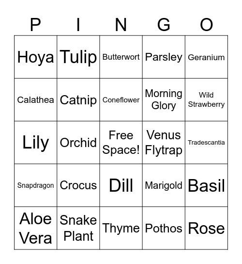 Plant Bingo Card