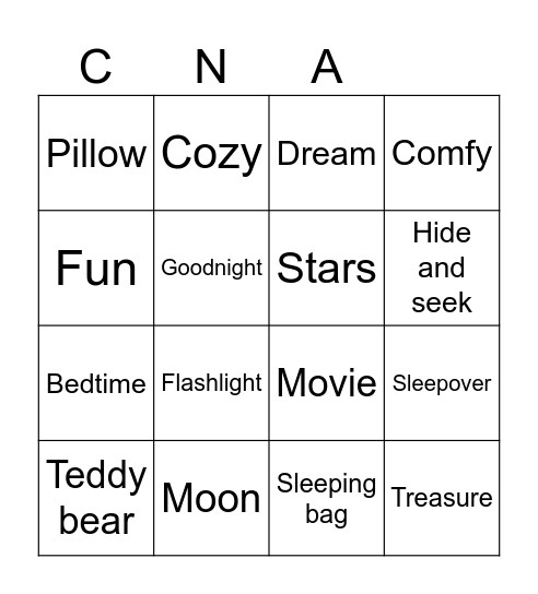 BINGO - PJ PARTY CNA Bingo Card