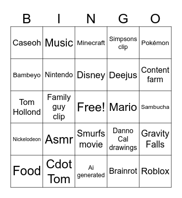 YouTube shorts bingo Card