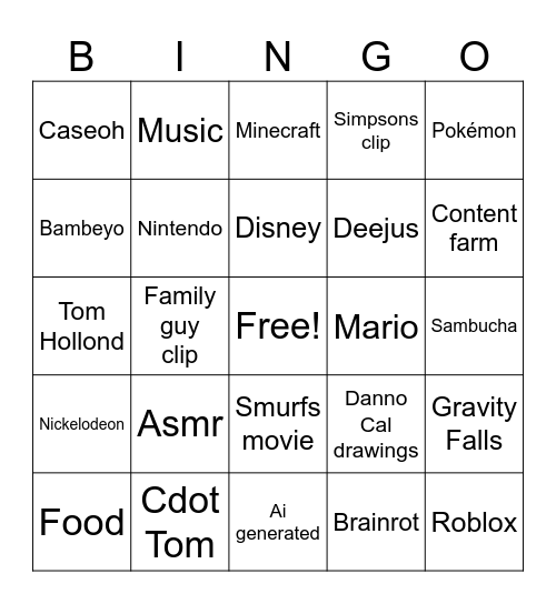 YouTube shorts bingo Card