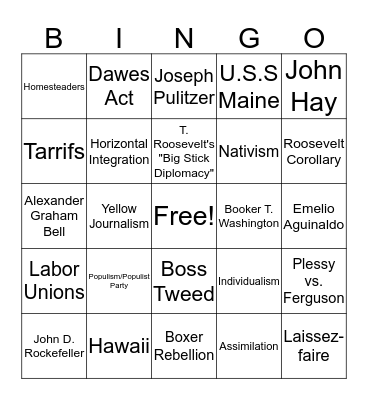 Unit 2 US HISTORY Westering/Progressivism Bingo Card