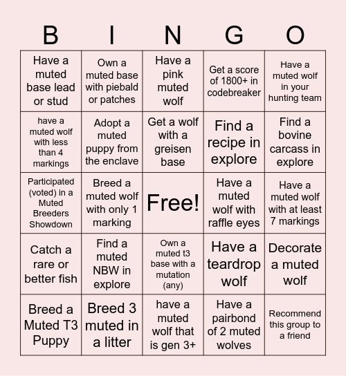Muted Breeders Bingo Card