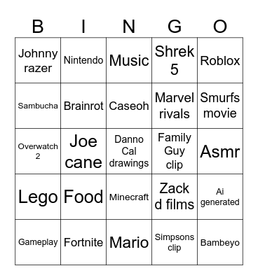 YouTube shorts bingo Card