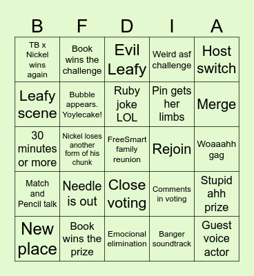 Battle for Dream Island Again Bingo Card